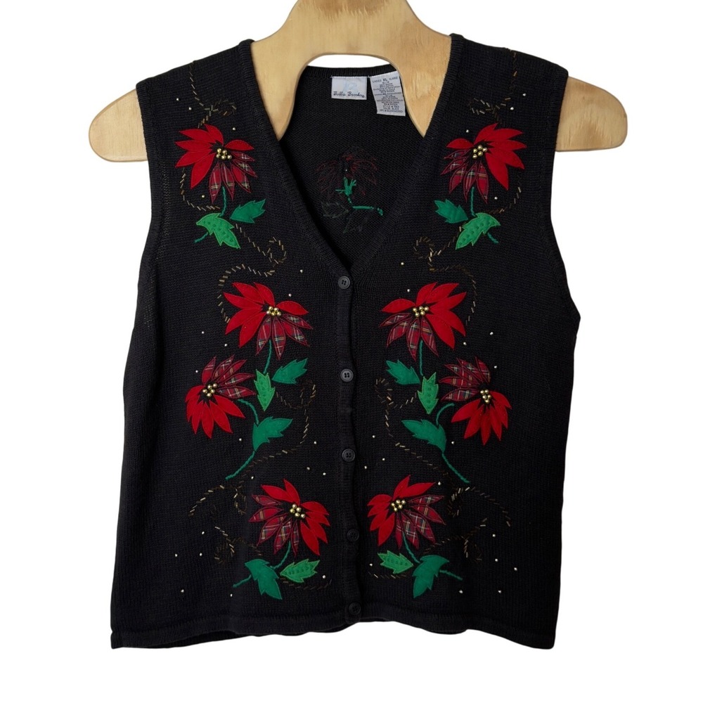 VTG Bobbie Brooks Womens Holiday Christmas Knit Embroidered Sweater Vest Size XL